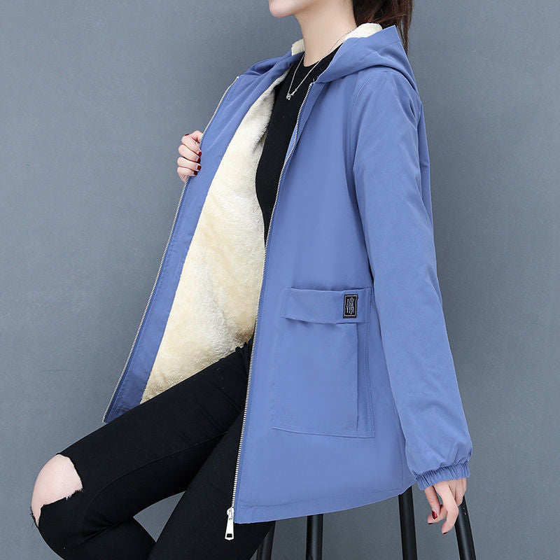Women's transitional jacket with fleece-lined hood and practical pockets NOVAE