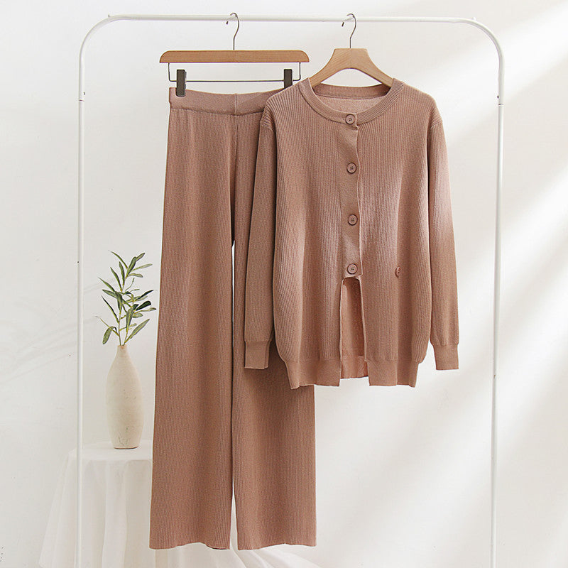 Women's knitted loungewear set with fine ribbing and striking button details NOVAE