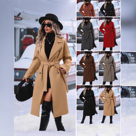 Women's Fashionable Wool Coat with Belt NOVAE