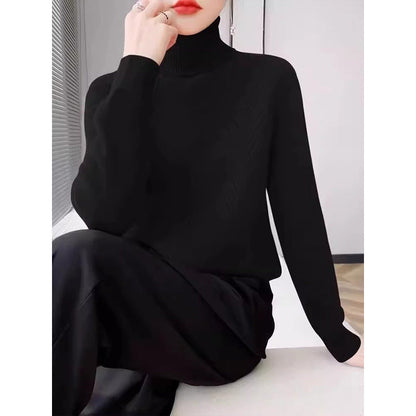 Women's elegant knit sweater with stand-up collar and fine rib texture NOVAE