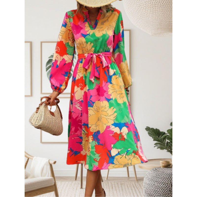Women's maxi dress with floral patterns and swing skirt NOVAE
