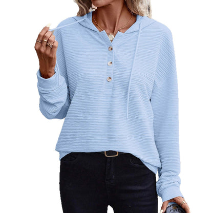 Women's hooded shirt with button placket and textured surface NOVAE