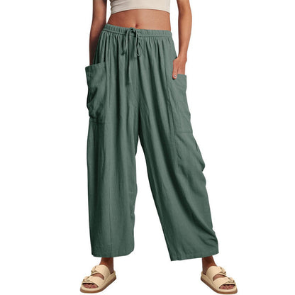 Women's wide and comfortable summer trousers with elasticated waistband and practical pockets NOVAE