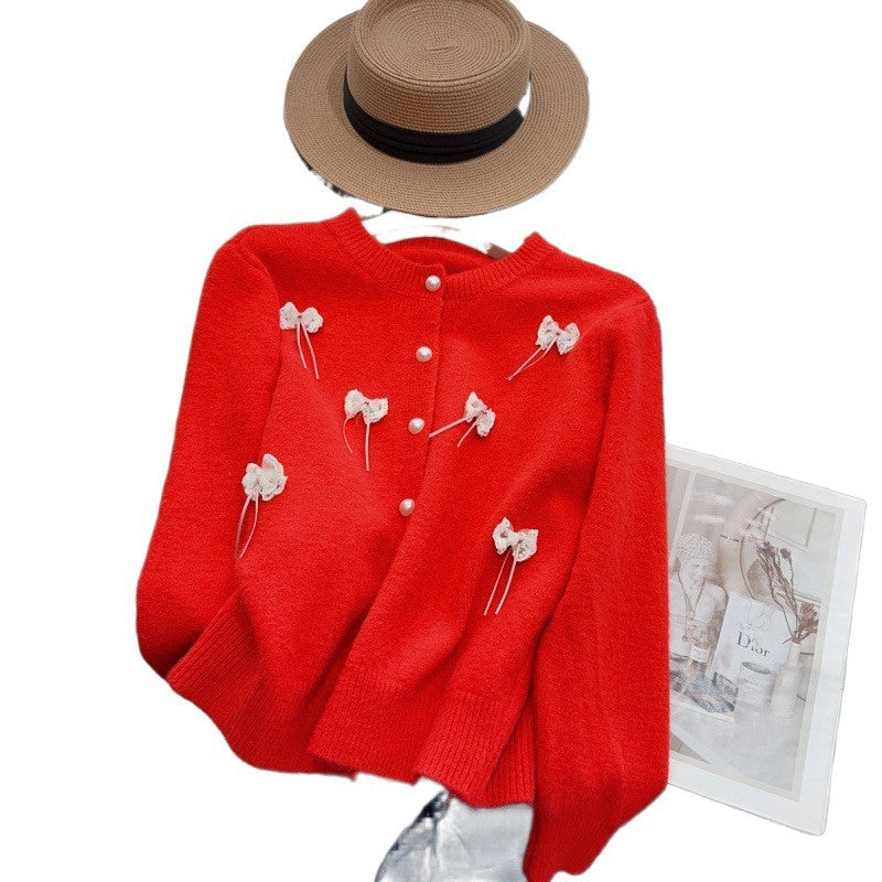 Women's cardigan with feminine appliqués and button details NOVAE