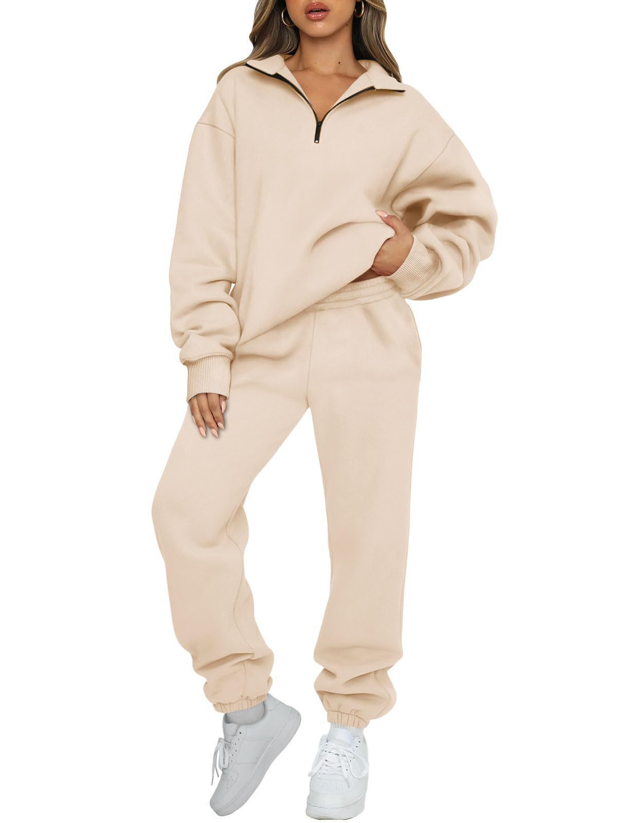Women's Cozy Leisure Suit with Stand-Up Collar and Zipper NOVAE