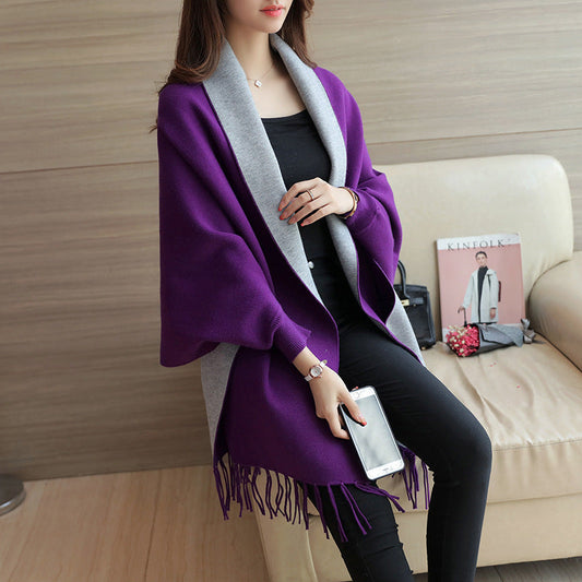 Women's elegant scarf with fringe and contrasting color details NOVAE