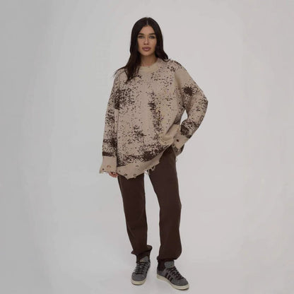 Women's casual knit sweater with fashionable ripped details NOVAE