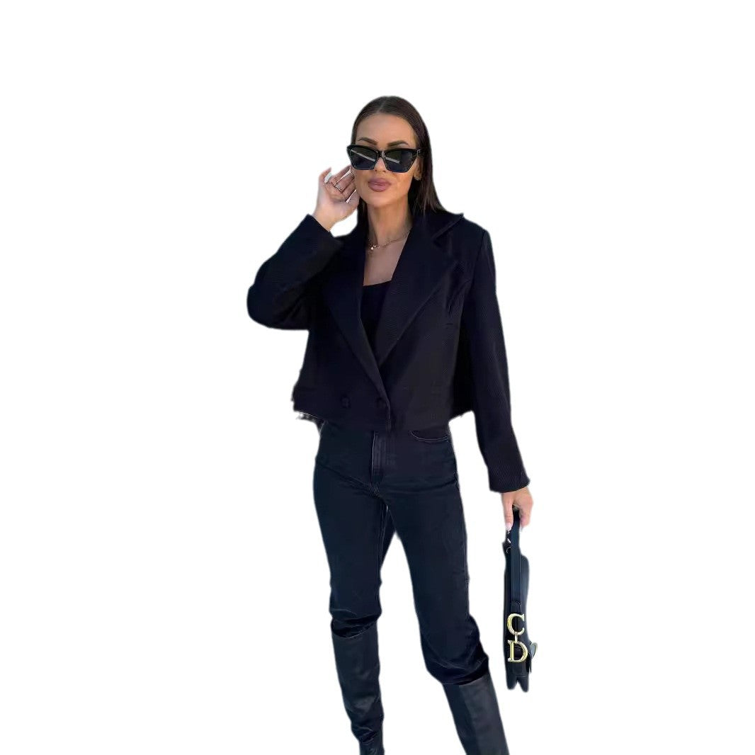 Women's Elegant Oversized Blazer with Double Button Closure and Textured Fabric NOVAE