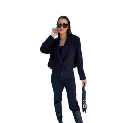 Women's Elegant Oversized Blazer with Double Button Closure and Textured Fabric NOVAE