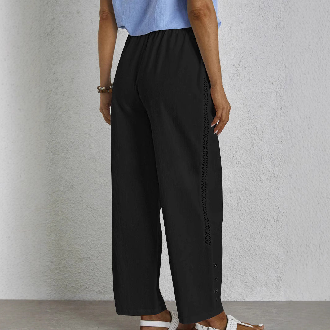 Women's high-waisted chino trousers with elasticated waistband and side pockets NOVAE