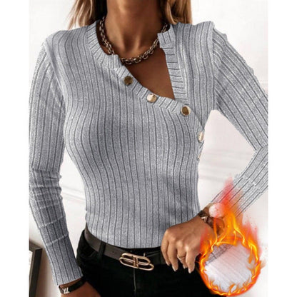 Women's long-sleeved shirt with fashionable button detail and ribbed texture NOVAE