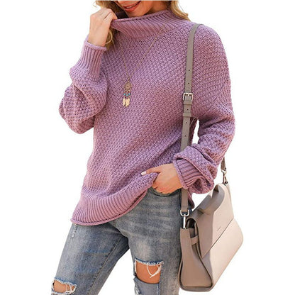 Women's chunky knit sweater with high collar and comfortable sleeves NOVAE
