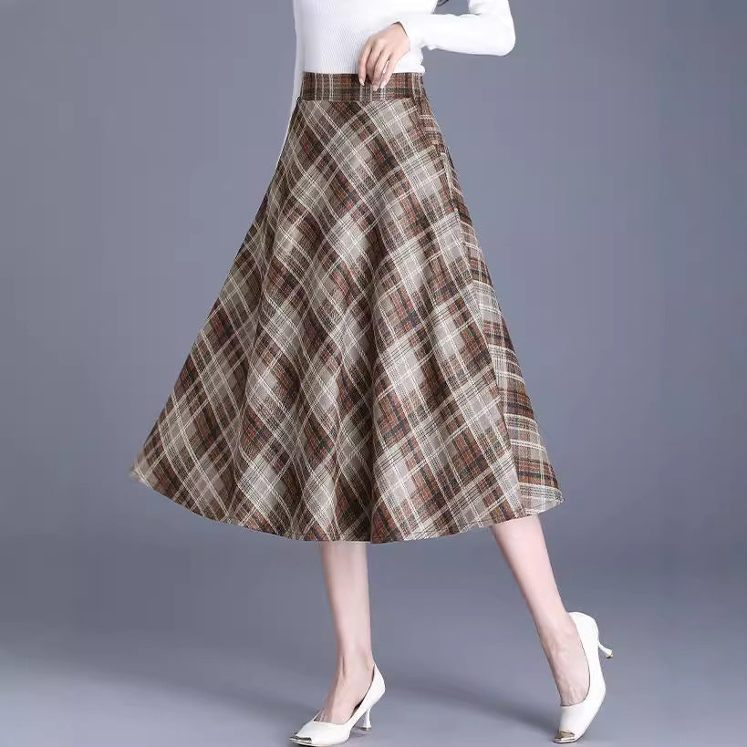 Women's checked midi skirt with soft fabric and flowing cut NOVAE
