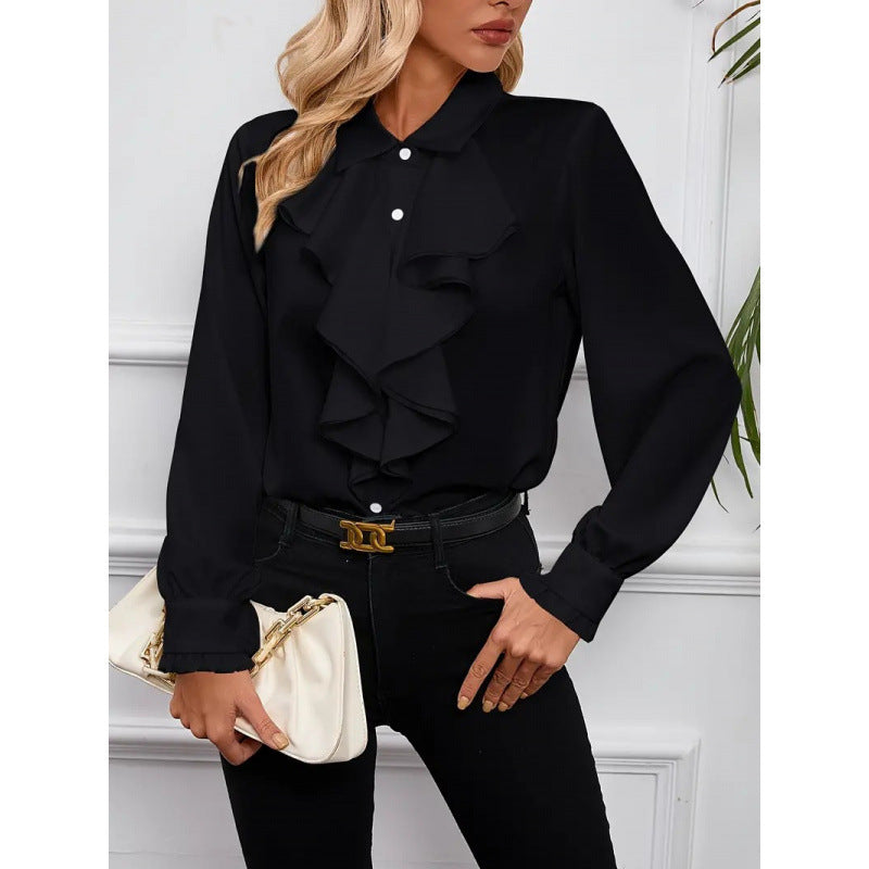 Women's blouse with sophisticated ruffle details and elegant sleeves NOVAE