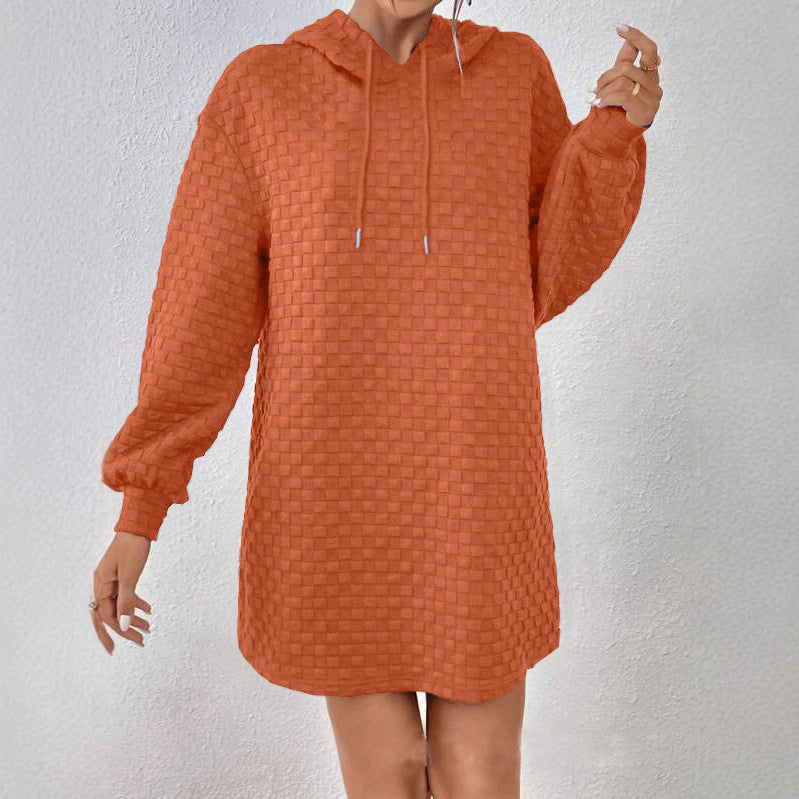 Women's hooded dress in textured material NOVAE