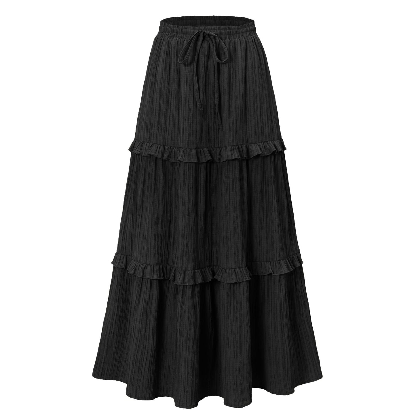 Women's Long Flowy Skirt with Ruffles and Elastic Waistband NOVAE