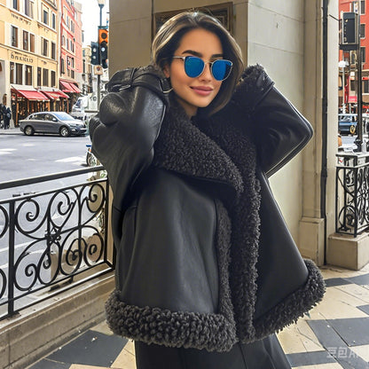 Women's Oversized Faux Leather Jacket with Cozy Lining NOVAE