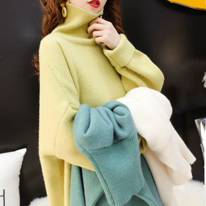 Women's chunky knit sweater with high collar and relaxed fit NOVAE