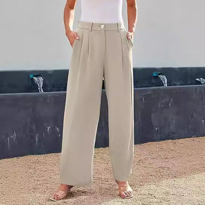 Women's wide-leg high-waisted trousers with side pockets NOVAE