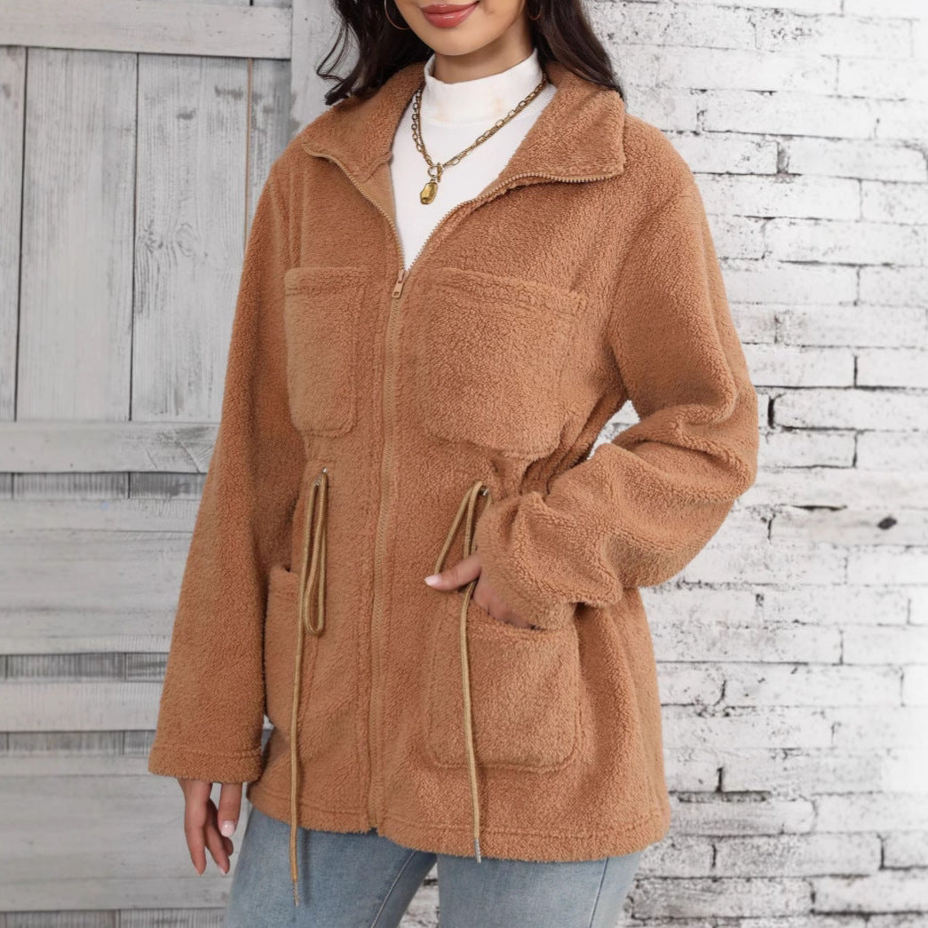 Women's fleece jacket with adjustable waistband and practical pockets NOVAE