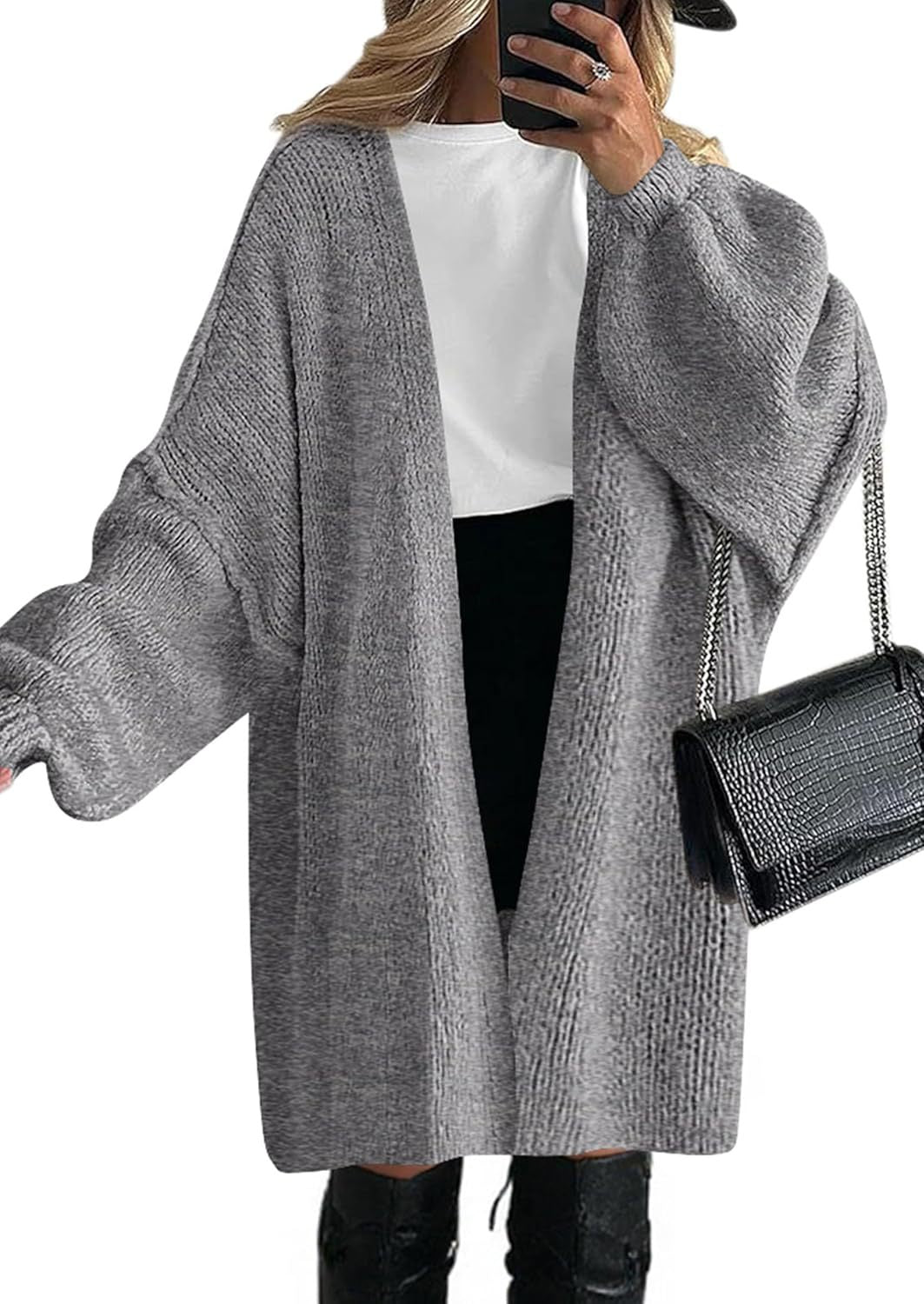 Women's Oversized Knit Coat with Open Front and Long Sleeves NOVAE