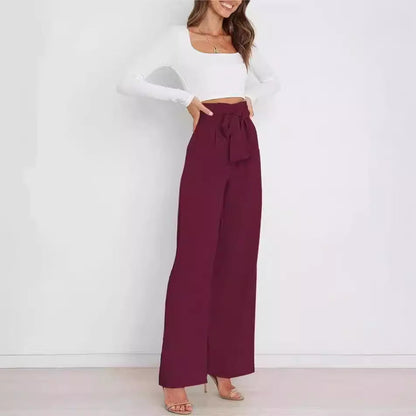 Women's wide-leg trousers with decorative tie belt NOVAE