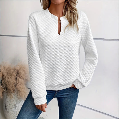 Women's knitted sweater with a textured pattern and fashionable V-neck NOVAE