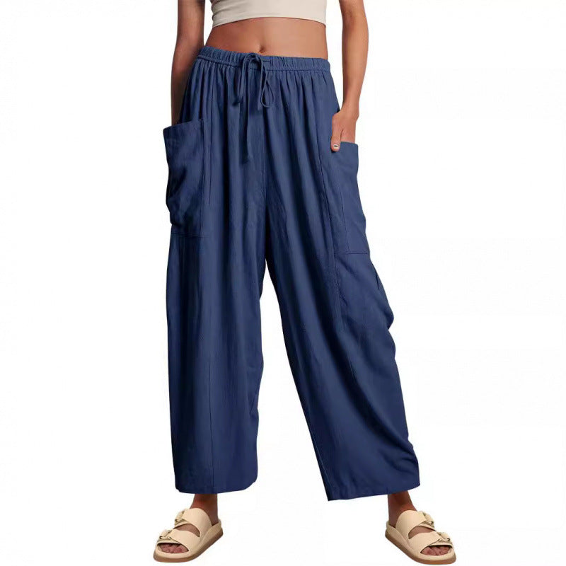 Women's wide and comfortable summer trousers with elasticated waistband and practical pockets NOVAE