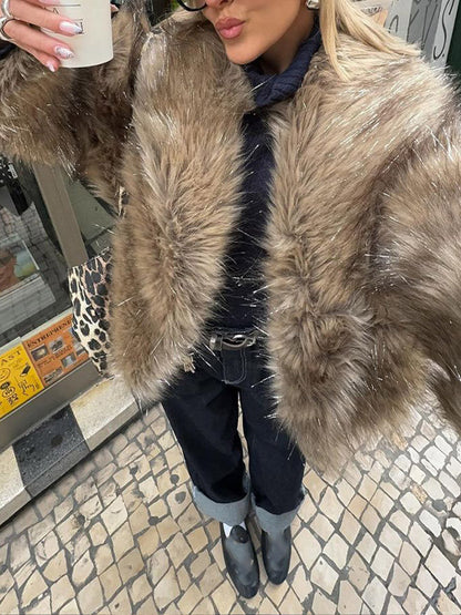 Women's luxury faux fur jacket with sparkling detail NOVAE