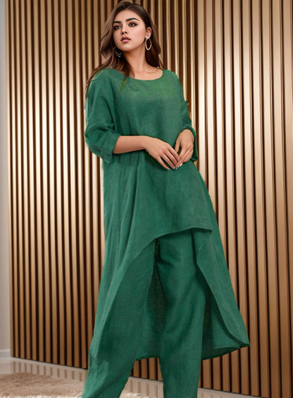 Women's elegant linen blouse with an asymmetrical cut and casual design NOVAE