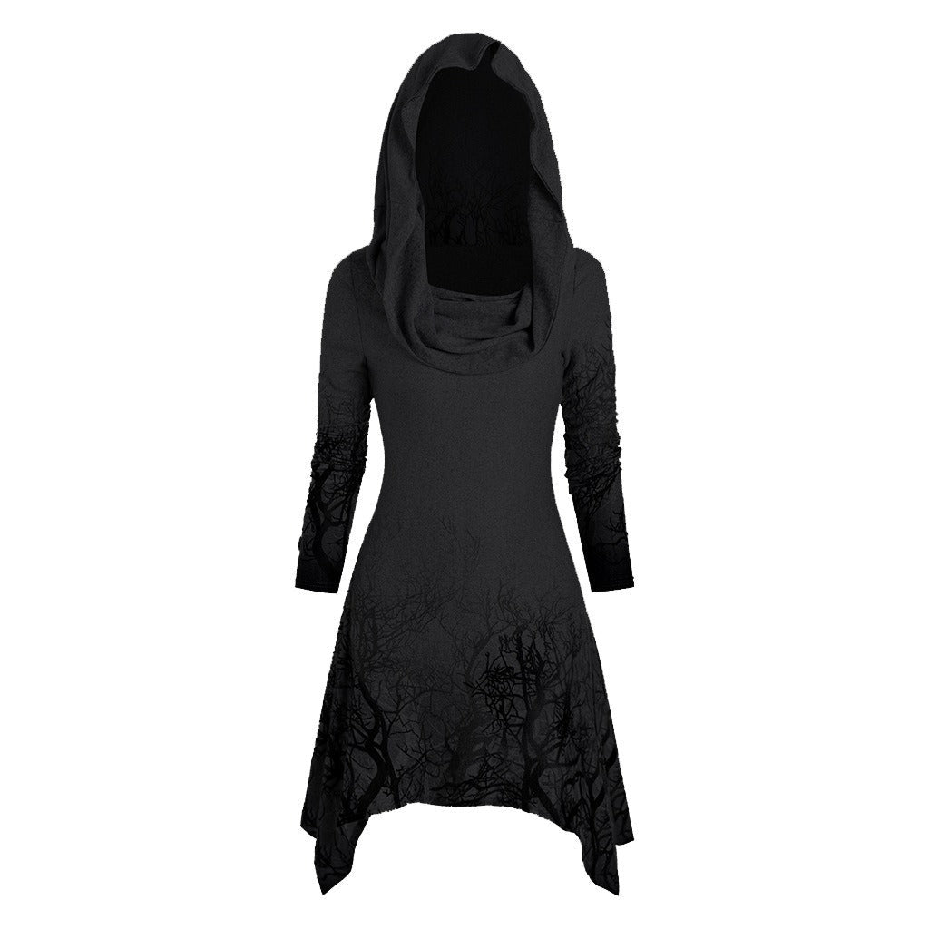 Women's hooded dress with graphic tree design NOVAE