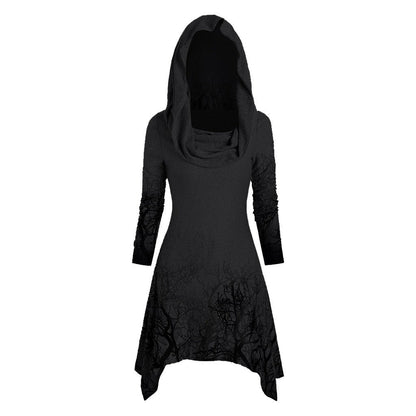 Women's hooded dress with graphic tree design NOVAE