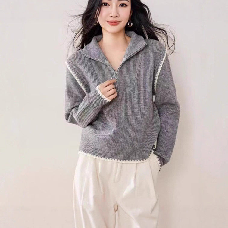 Women's knit sweater with high collar and zipper NOVAE