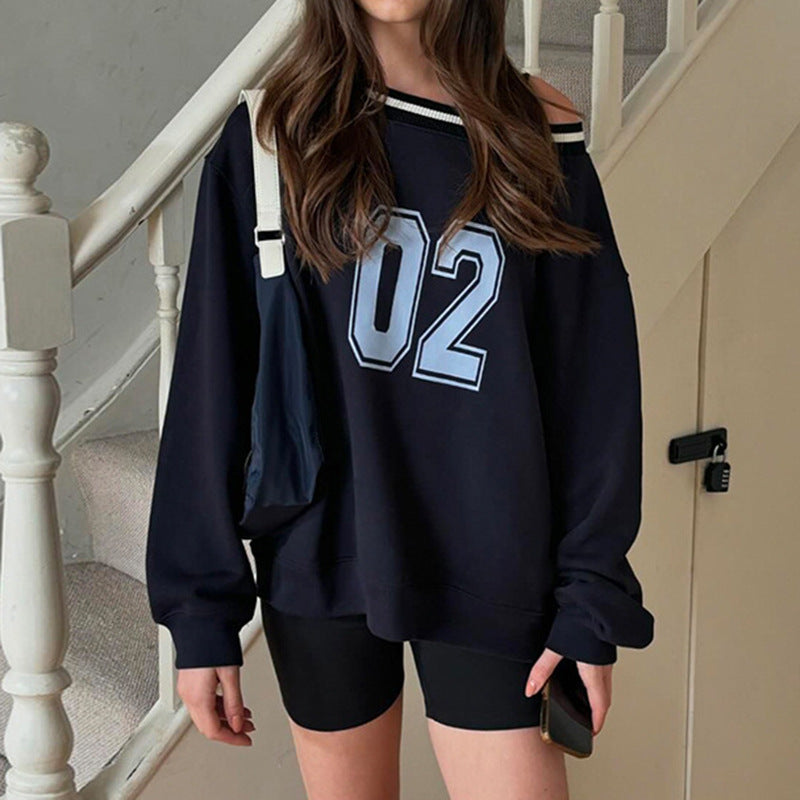 Women's casual oversized sweater with sporty print NOVAE