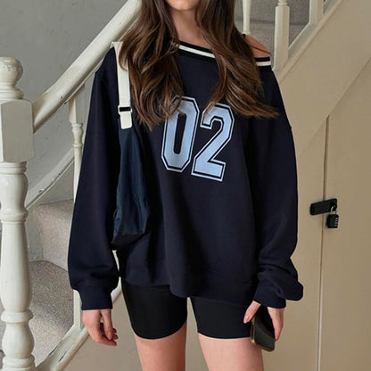 Women's casual oversized sweater with sporty print NOVAE