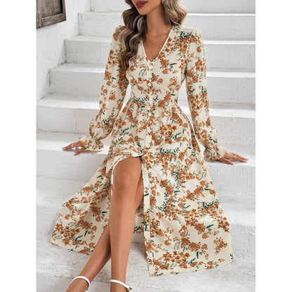Women's maxi dress with floral patterns and long sleeves NOVAE