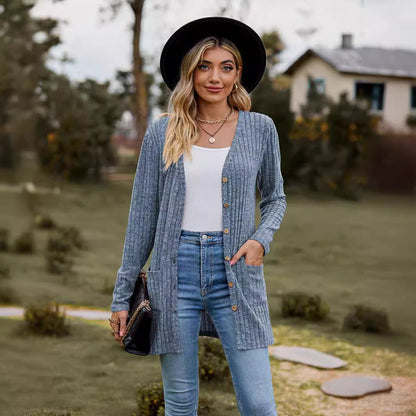 Women's cardigan with vertical ribbing and pockets NOVAE