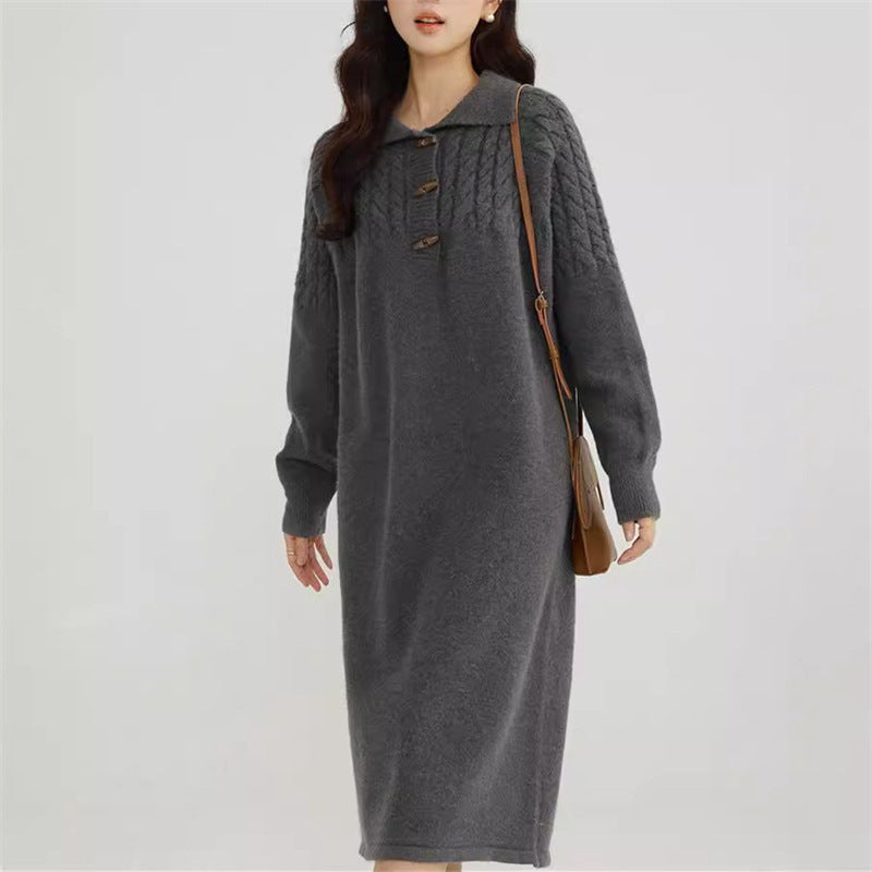 Women's knit dress with collar and button details NOVAE