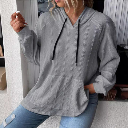 Women's Oversized Knit Hoodie with V-Neck and Stylish Hood NOVAE