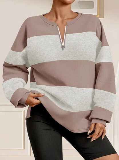 Women's long-sleeved sweatshirt with modern zipper and striped design NOVAE