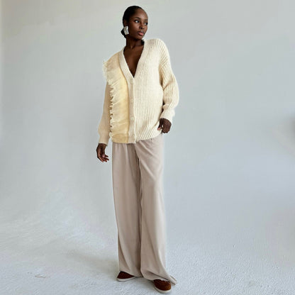 Women's cardigan with ruffle details and button closure NOVAE