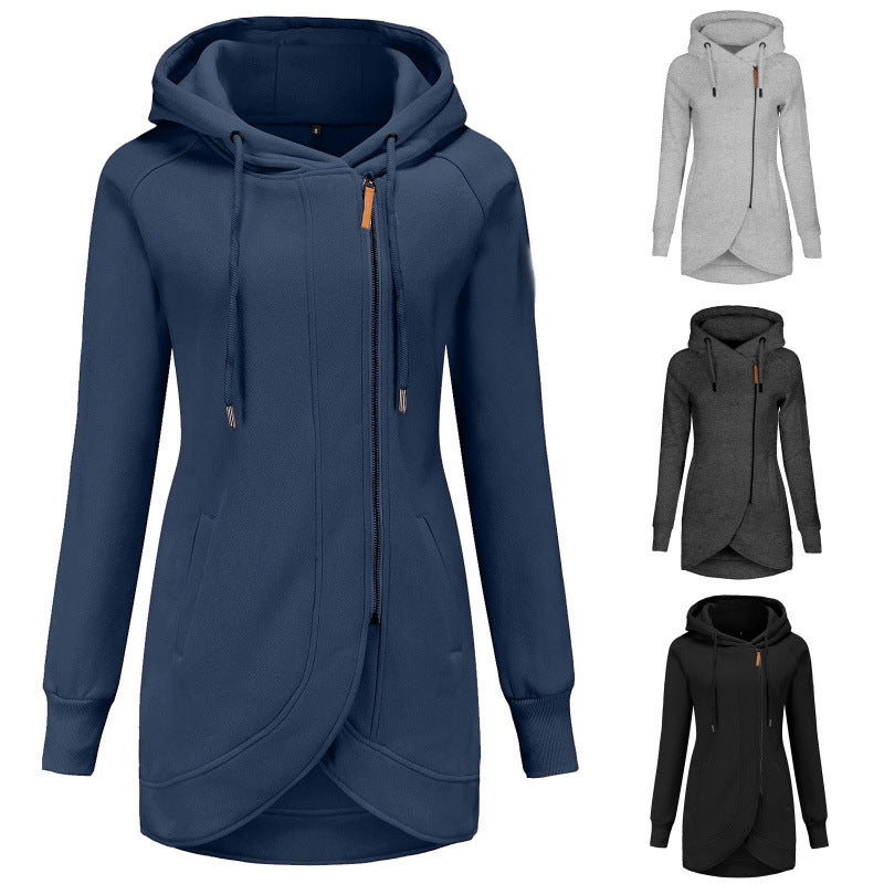Women's casual hooded coat with asymmetrical cut NOVAE