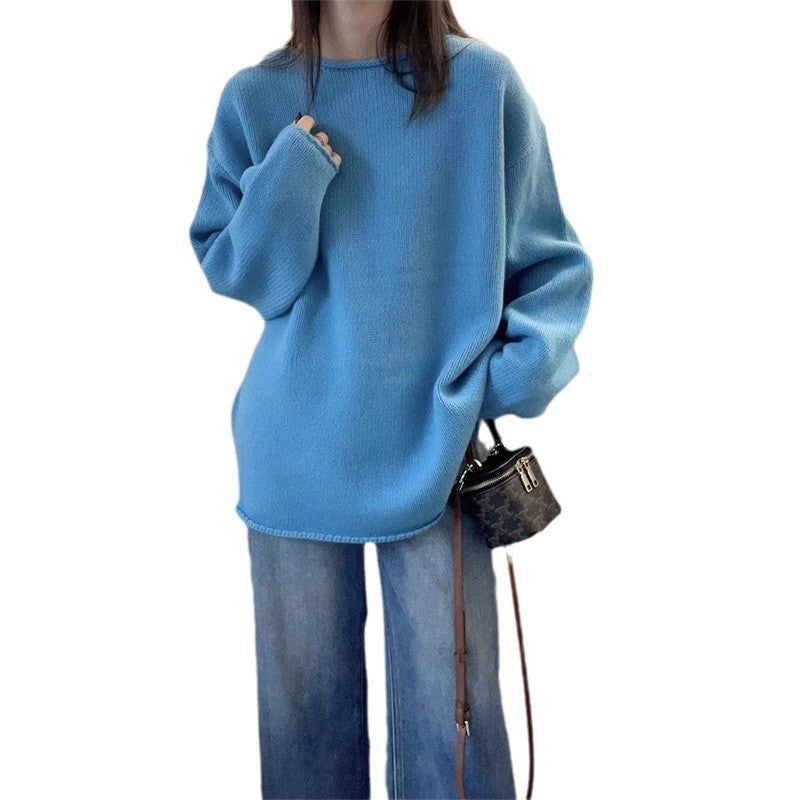 Women's oversized knit sweater with a relaxed fit and high collar NOVAE