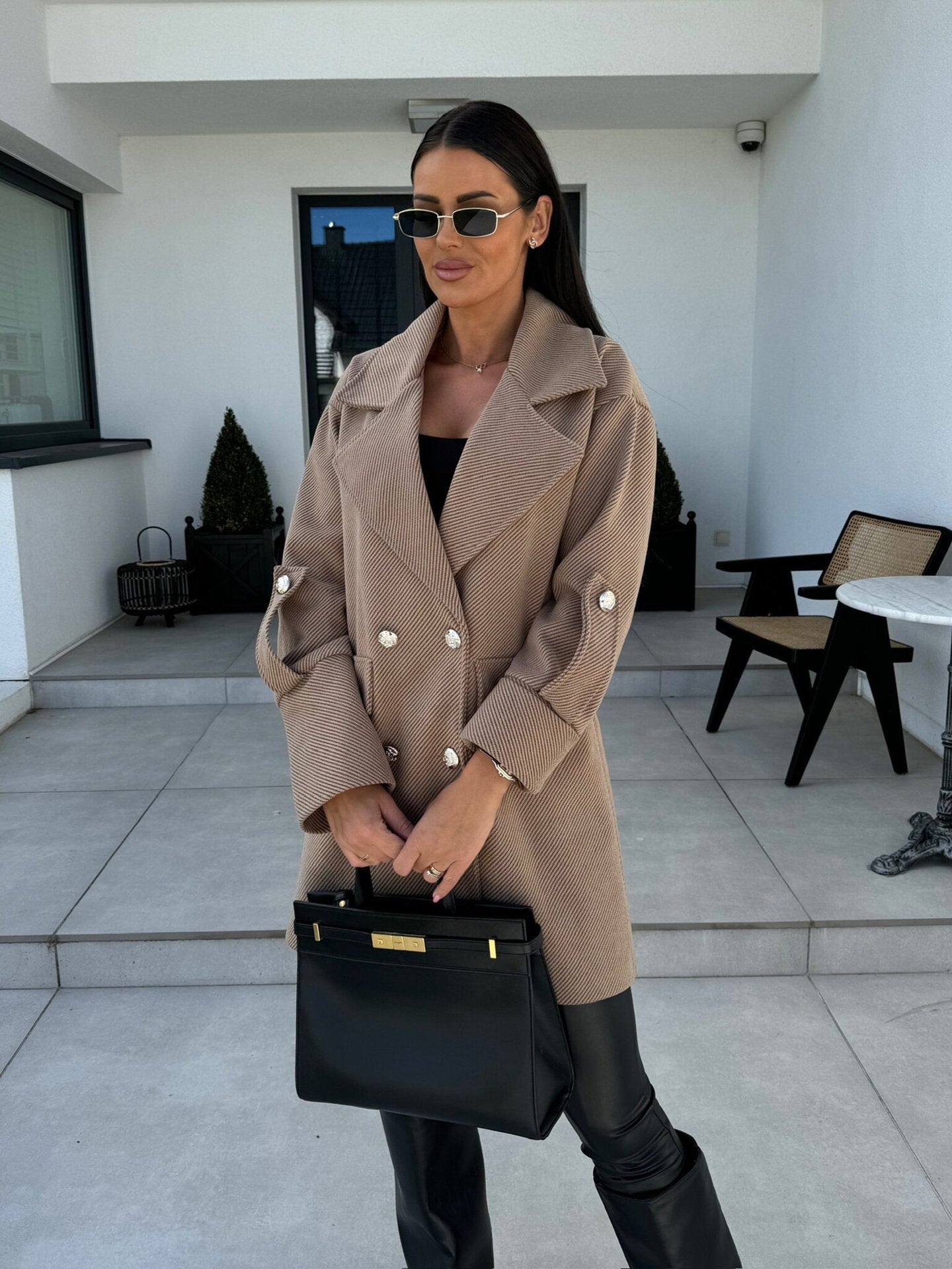 Women's Elegantly Cut Oversized Blazer with Double-Brown Buttons NOVAE