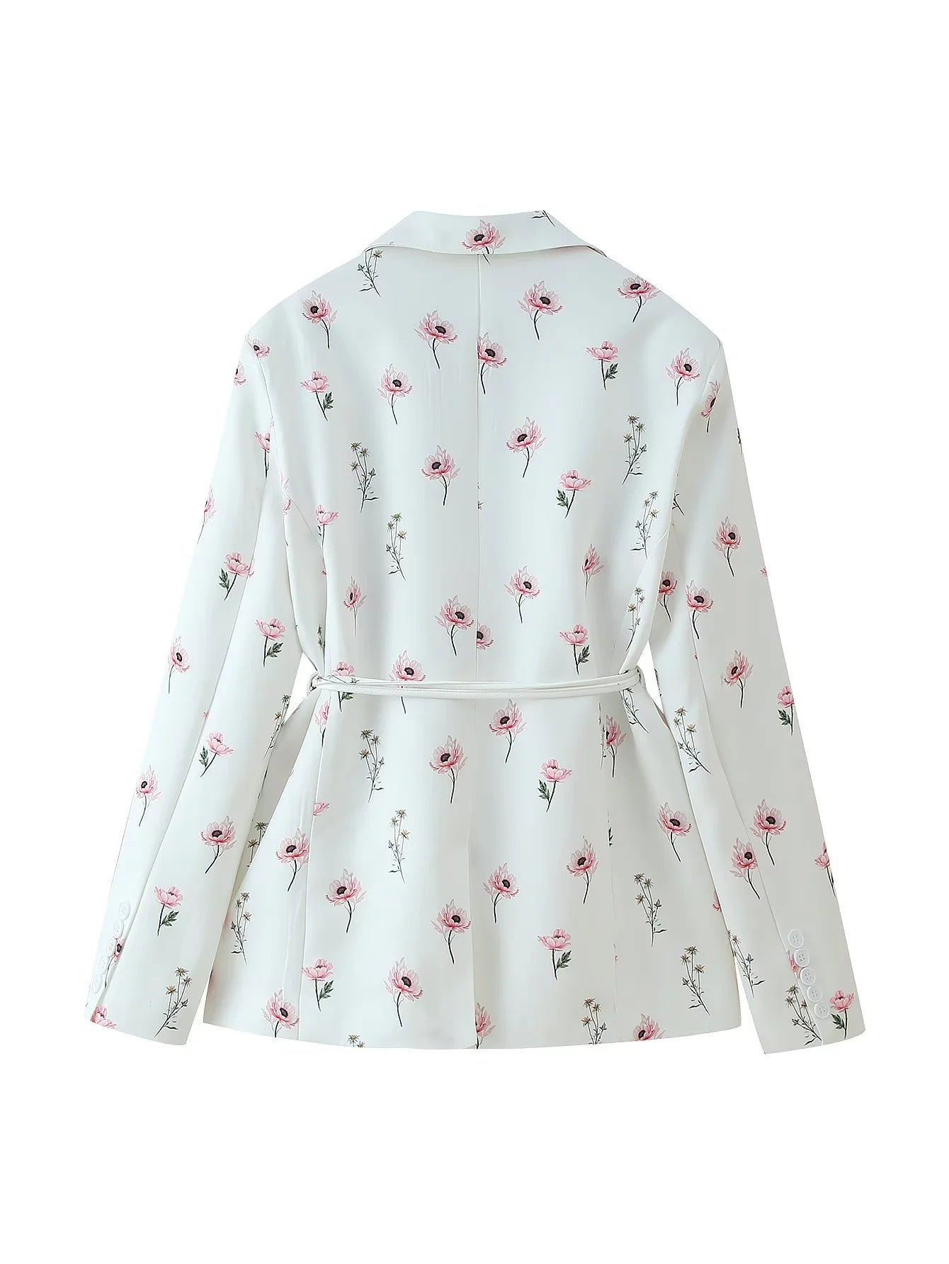 Women's tailored blazer with floral pattern and tie belt NOVAE