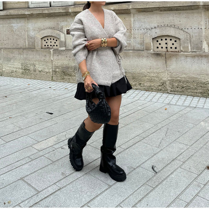 Women's elegant wrap knit coat with belt NOVAE