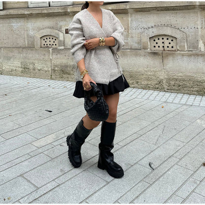 Women's elegant wrap knit coat with belt NOVAE