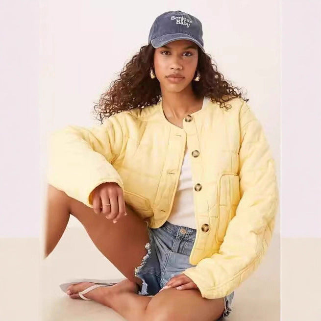 Women's quilted transitional jacket with practical snap fasteners and pockets NOVAE