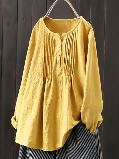 Women's blouse with pleats and button placket NOVAE