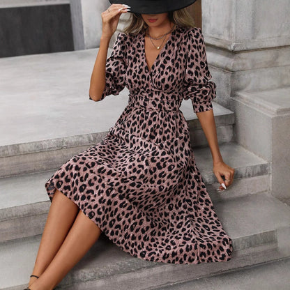Women's wrap dress with animal print and elegant V-neck NOVAE